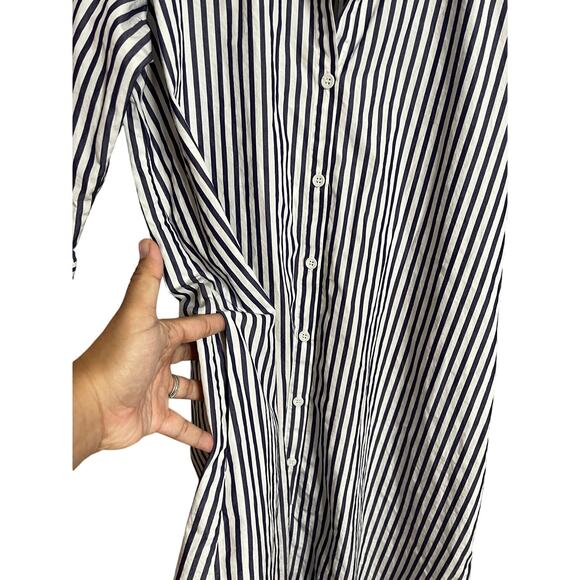 MDS Stripes Blue White Shirt Dress Midi Pockets Womans Medium - Picture 6 of 9